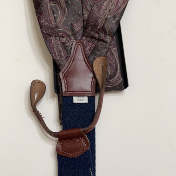 Paisley Burgundy on Dark Gray Adjustable Suspenders 100% Silk - Picture 4 of 7